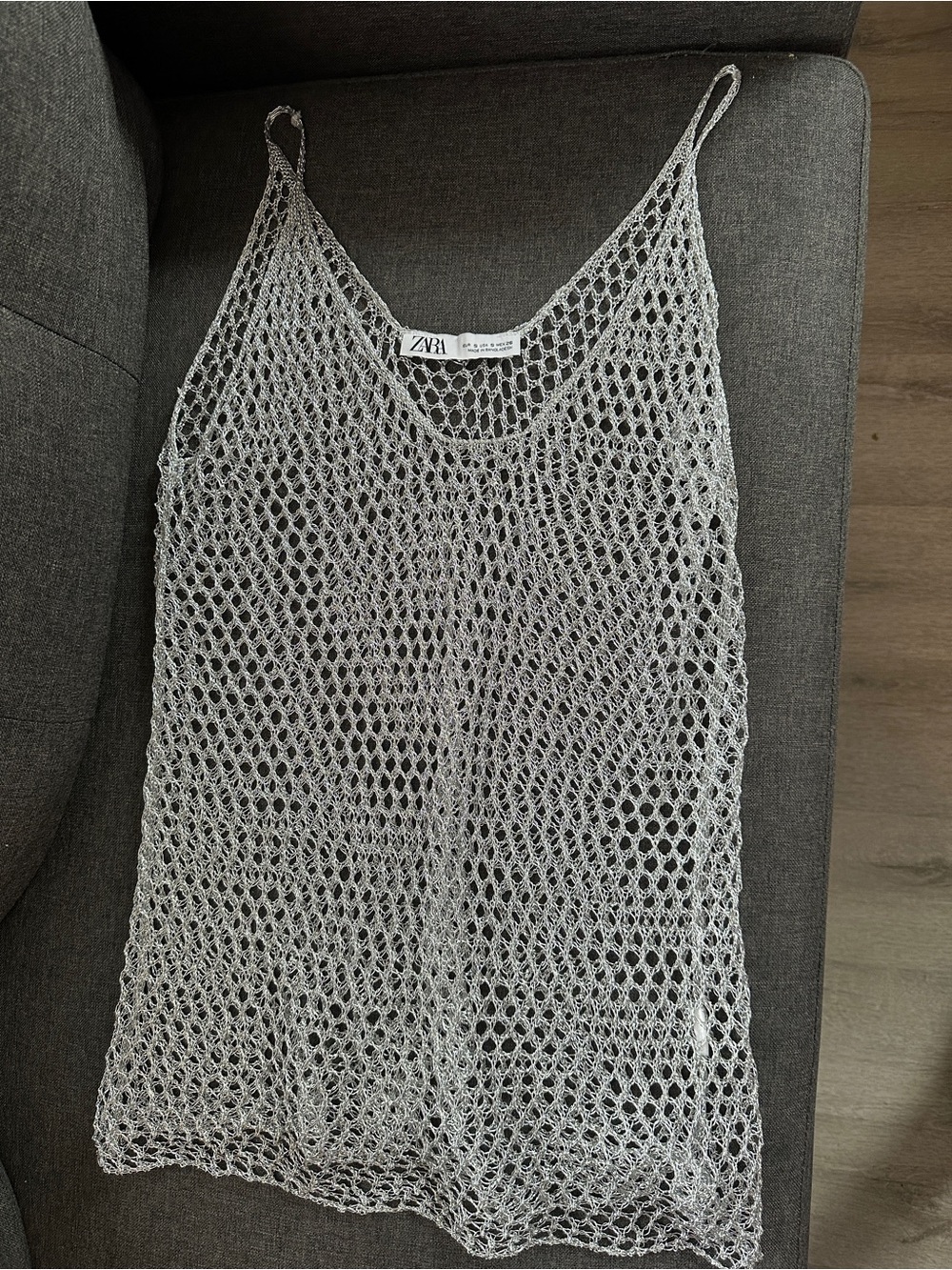 ZARA Silver Metallic Open-Knit Camisole
